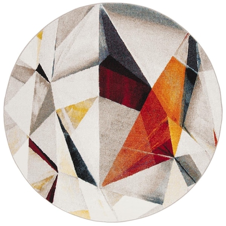 Safavieh 4 x 4 ft. Porcello Contemporary Round Rug; Light Grey & Orange PRL6940F-4R